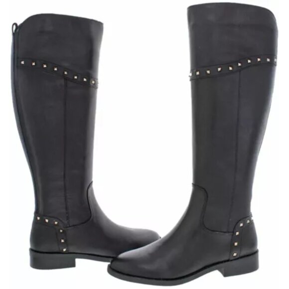 Marc Fisher Secalm R7741WC Women's Black Leather Studded Knee High Riding Boot 6 - Picture 2 of 3